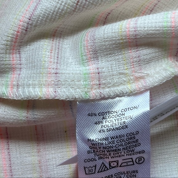 LOFT Bow Strap Button Front Linen Stripes Flounce Dress Ivory Multi-Color Medium - Picture 10 of 14